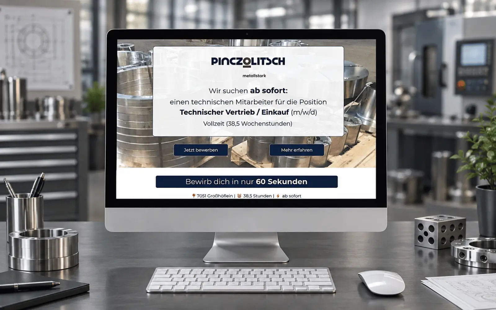 Recruiting-Landingpage der PINCZOLITSCH GmbH für technischen Vertrieb und Einkauf als Desktop-Mockup