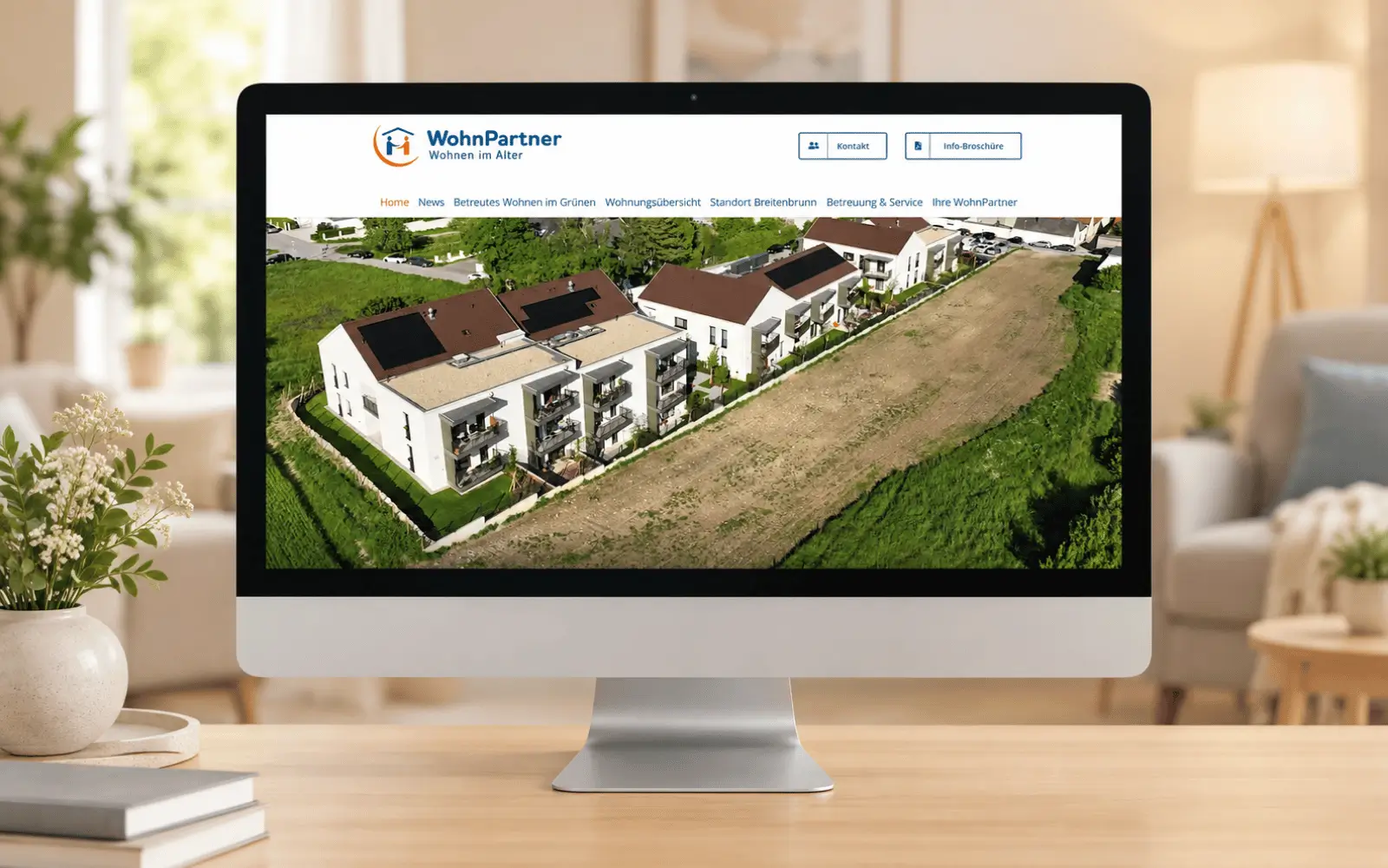 Website von WohnPartner zum betreuten Wohnen in Breitenbrunn auf einem Desktop-Monitor